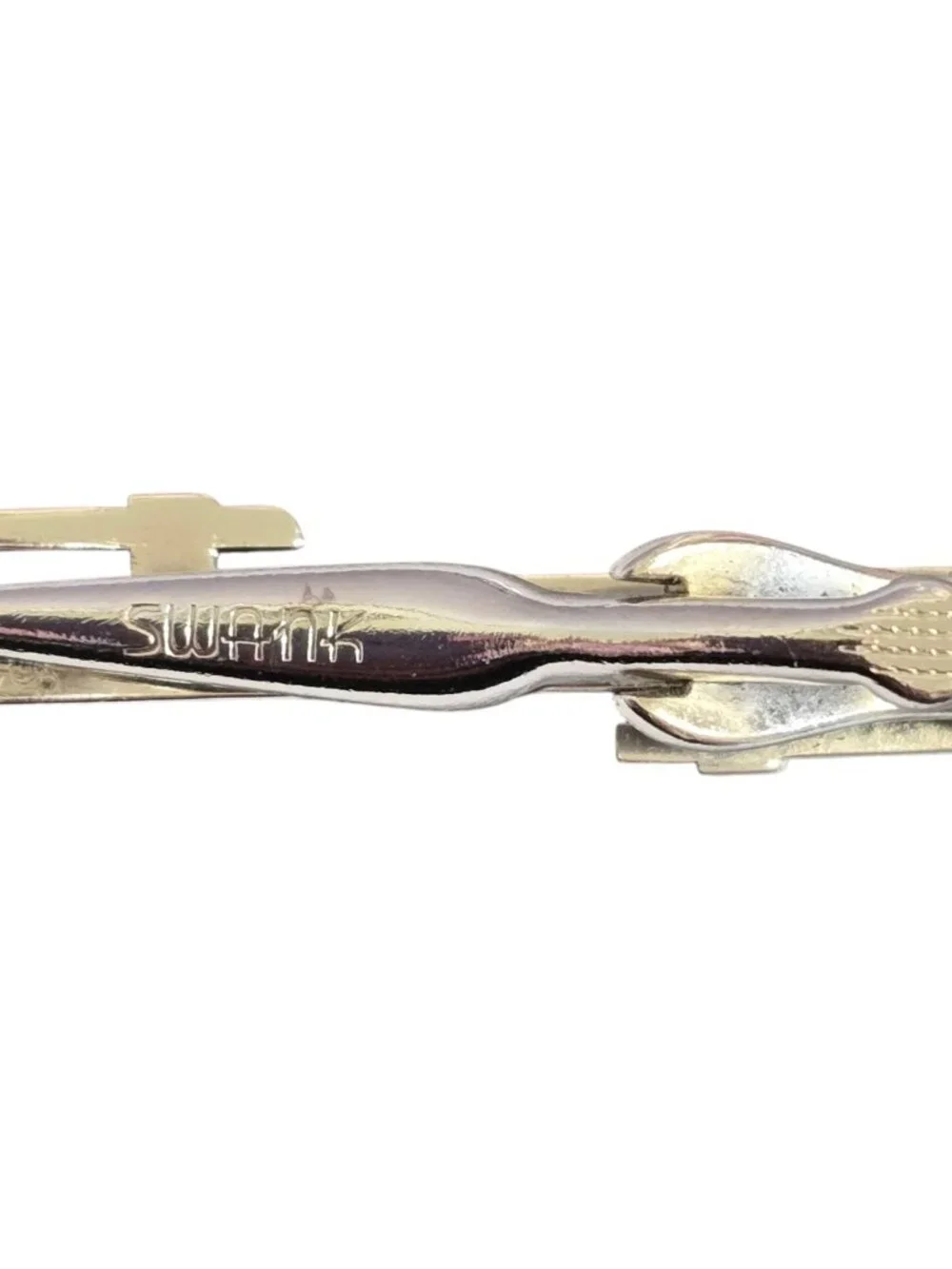 Vintage Swank Cufflinks & Tie Clip Set Silver Tone Geometric Square Shaped